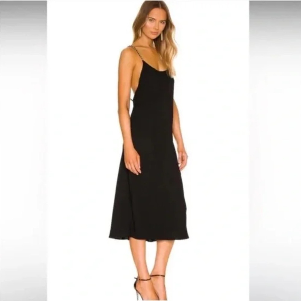 ANINE BING Black Cocktail Midi Dress with Chain Link “Y” Back